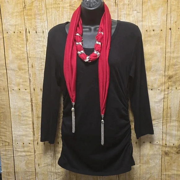 Scarf | Red | Silver Accents and Tassel - Picture 1 of 7